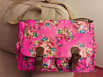 Borsa Cartella Rosa Fiori Vintage