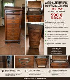 antico settimanale da ufficio/schedario 7 cassetti