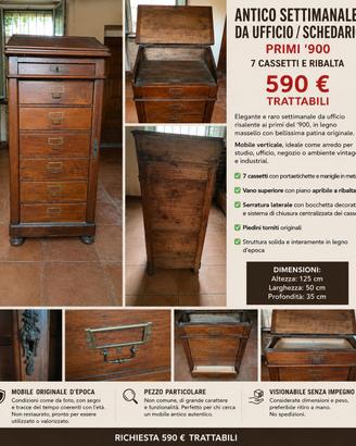 antico settimanale da ufficio/schedario 7 cassetti