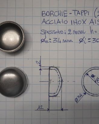 2 Borchie Fondelli  Ø34xh12 Sp2 mm Acciaio Inox