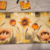 Quadro con fiori e 2 quadri astratti