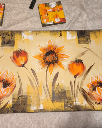 Quadro con fiori e 2 quadri astratti