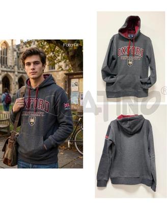 FELPA U OXFORD UNIVERSITY GRIGIA/BORDEAUX CON CAPP