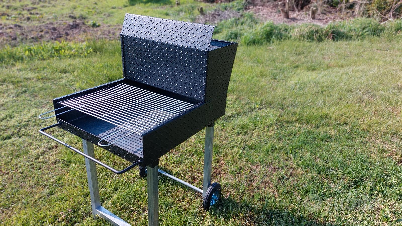 Barbecue à Bois Et Charbon En Fer - Grille Acier Inox - Dimensions 100x70x78 Cm - Noir - Neuf