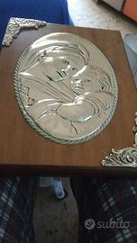 Quadro in argento con la madonna e Gesù bambino