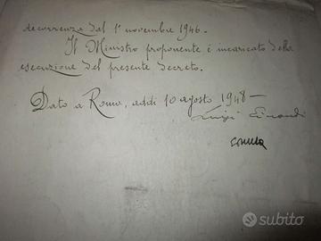 Firma autografa Presidente Luigi Einaudi
