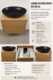Mobile bagno sospeso 60 cm + Lavabo GSI Nero Opaco