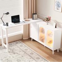 Credenza scrivania bianca con led tavolo vetrina