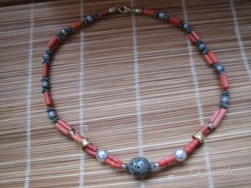 Collana Corallo Sciacca Antico su -Arg.925