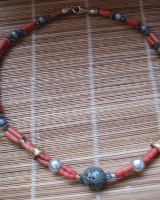 Collana Corallo Sciacca Antico su -Arg.925