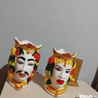 Coppia di Teste di Moro in Ceramica Siciliana