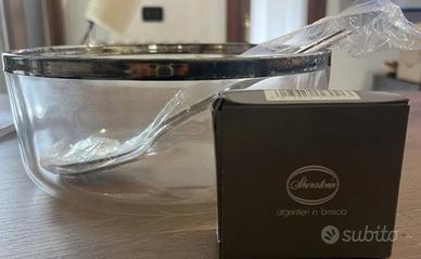 Insalatiera In Vetro con Bordo E Posate Placcato