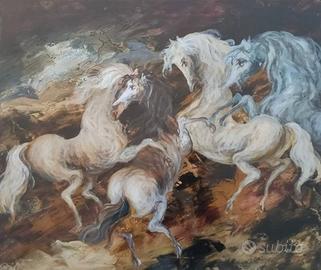 Gianni Testa olio su tela+cornice "cavalli" 60x70