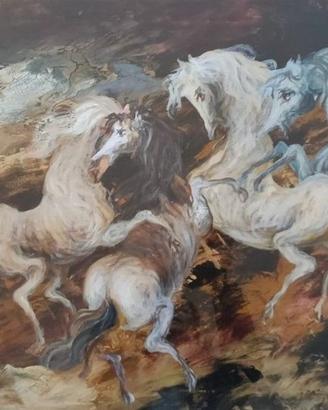 Gianni Testa olio su tela+cornice "cavalli" 60x70