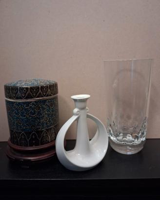 tris vaso, p,candela, scatola orientale vintage