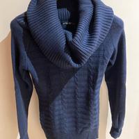 Maglione donna blu con collo ad anello