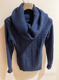 Maglione donna blu con collo ad anello