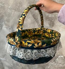 Cesto in vimini decorato - Girasoli e Merletto - S