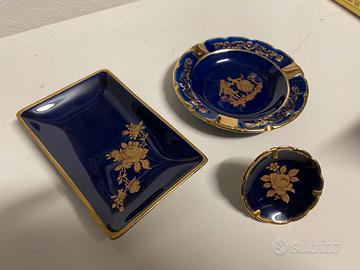 PORCELLANA LIMOGES BLU CON DECORI ORO 3 PEZZI