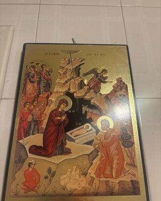 Icona bizantina natività dipinta a mano