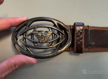 Cintura Emporio Armani pelle marrone fibbia bronzo