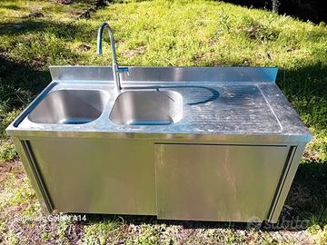 lavandino doppio acciaio inox con sportelli 