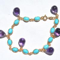 Bracciale oro  cabochon Turchese e gocce  Ametista