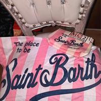 Set pochette + telo mare Saint Barth rosa e bianco