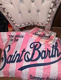 Set pochette + telo mare Saint Barth rosa e bianco