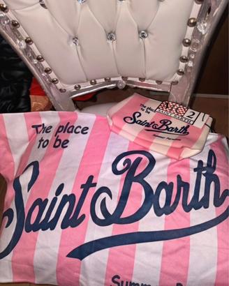 Set pochette + telo mare Saint Barth rosa e bianco