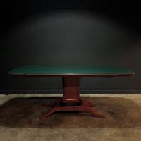 Tavolo ovale anni 50 radica di olmo e top con vetr