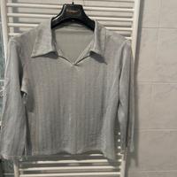 Maglia tipo camicia donna con collo grigia