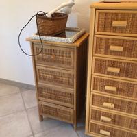 Cassettiere rattan e bamboo anni 70