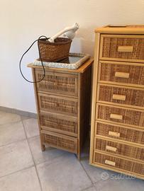 Cassettiere rattan e bamboo anni 70