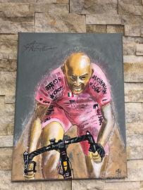 QUADRO DIPINTO SU TELA '' MARCO PANTANI '' FIRMATO