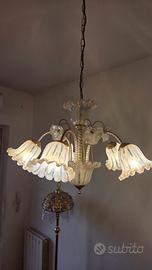 Lampadario Vintage in Vetro Lavorato Stile Murano
