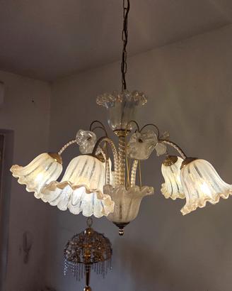 Lampadario Vintage in Vetro Lavorato Stile Murano