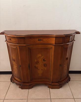 credenza vintage in legno con intarsi floreali