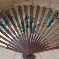 antico ventaglio gigante cina giapponese dipinto 