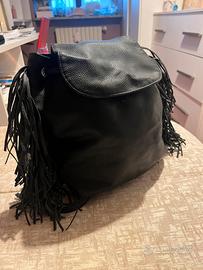 Zaino di pelle com frange