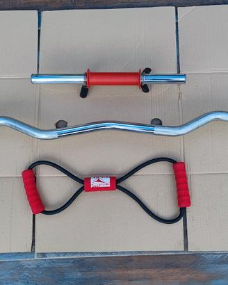 bilanciere + manubrio + elastico  per fitness l