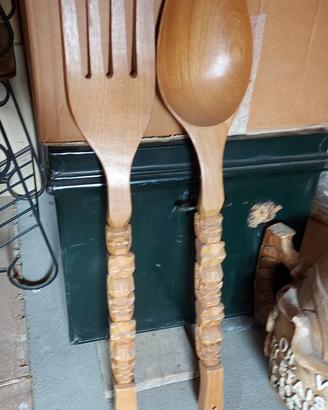 Cucchiaio e forchetta in legno 72 centimetri