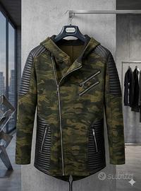 Giacca Felpa Camouflage con Dettagli in Ecopelle