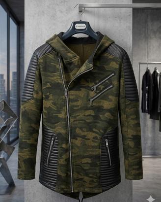 Giacca Felpa Camouflage con Dettagli in Ecopelle