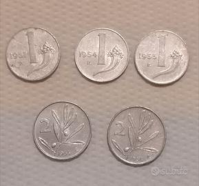 Monete 1 lira Cornucopia 2 lire Olivo