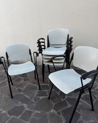 6 Sedie Poltrona Impilabili Bianche con Braccioli