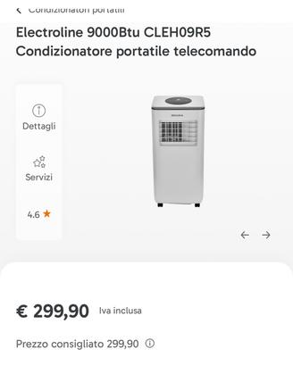 Condizionatore portatile electroline 9000btu