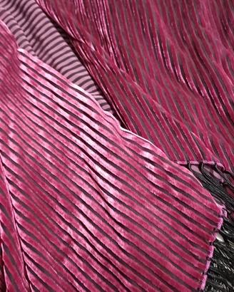 foulard in seta pura a righe in velluto fucsia e n