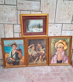 4 QUADRI OLIO SU TELA  FIRMATI.  FUORIGROTTA.