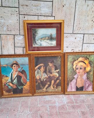 4 QUADRI OLIO SU TELA  FIRMATI.  FUORIGROTTA.